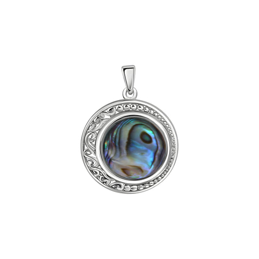 Anhänger aus 925/- Sterling Silber rhodiniert rund mit Abalone grün