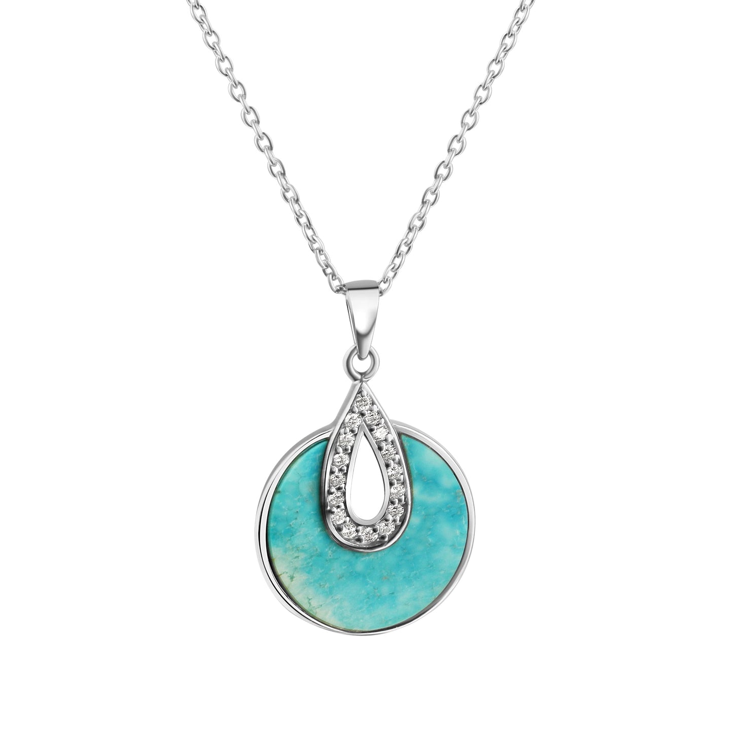 Anhänger mit Kette Ankerkette 925/- Sterling Silber rhodiniert 45cm Türkis