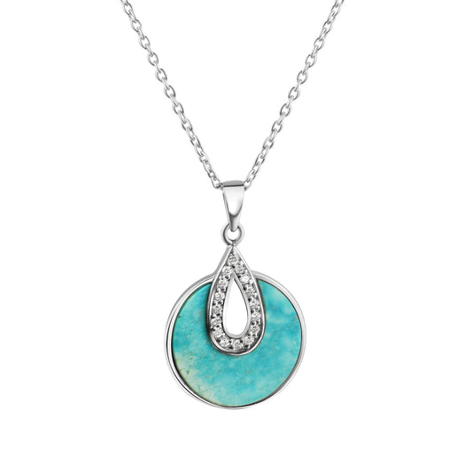 Anhänger mit Kette aus 925/- Sterling Silber rhodiniert 1 Türkis und 16 Zirkonia weiß