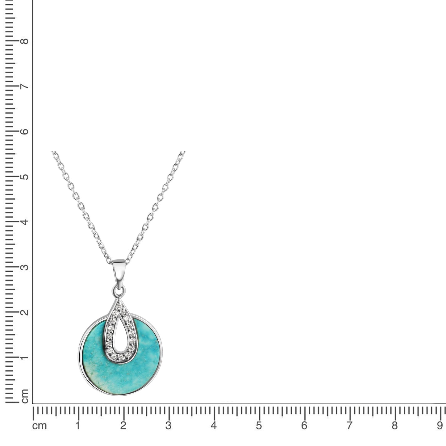 Anhänger mit Kette Ankerkette 925/- Sterling Silber rhodiniert 45cm Türkis