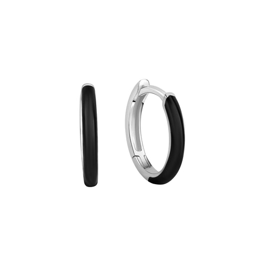 Klappcreolen aus 925/- Sterling Silber rhodiniert schwarzer Lack