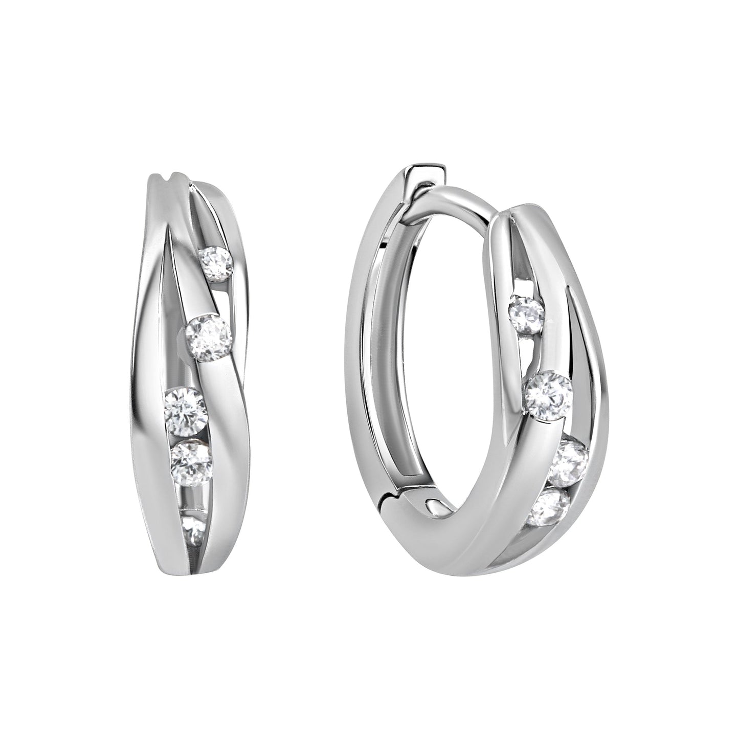 Creolen 925/- Sterling Silber Rhodiniert 1,4cm Zirkonia