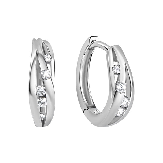 Klappcreolen aus 925/- Sterling Silber rhodiniert 8 Zirkonia weiß