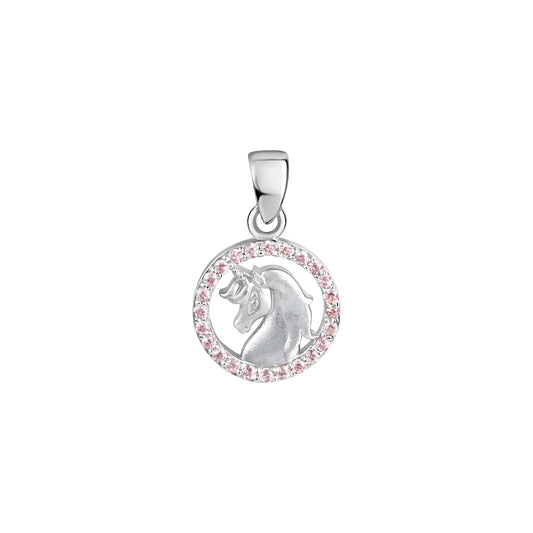Anhänger aus 925/- Sterling Silber rhodiniert glanz/matt Motiv Pferd 24 Zirkonia pink