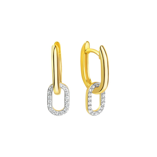 Klappcreolen aus 925/- Sterling Silber bicolor 36 Zirkonia weiß