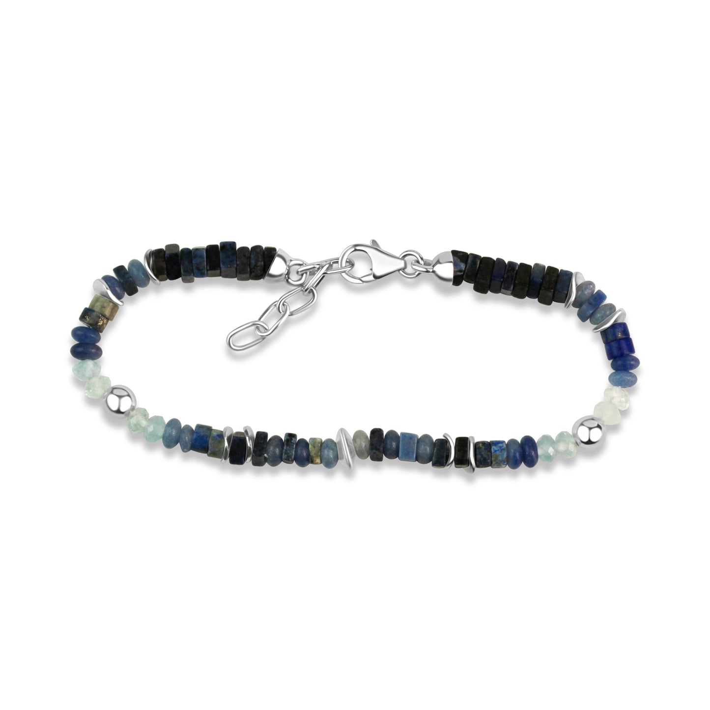 Armband Fantasiekette 925/- Sterling Silber Rhodiniert 21,0cm Lapis,Aventurin