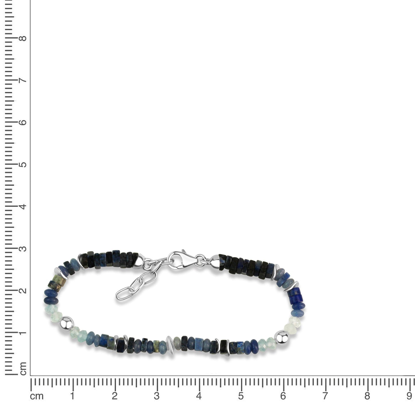 Armband Fantasiekette 925/- Sterling Silber Rhodiniert 21,0cm Lapis,Aventurin