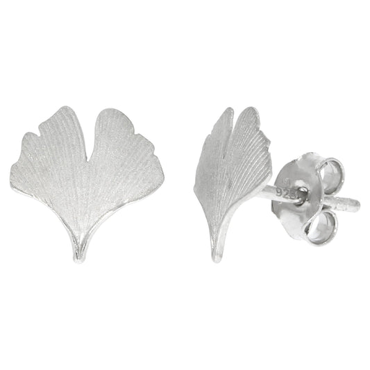 Ohrstecker aus 925/- Sterling Silber rhodiniert matt Gingkoblatt