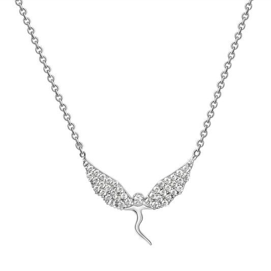Collier aus 925/- Sterling Silber rhodiniert Motiv Elfe mit 39 weißen Zirkonia