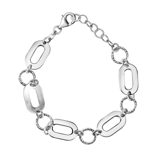 Armband aus 925/- Sterling Silber rhodiniert mit Gliedern glanz und strukturiert Länge 18-3cm