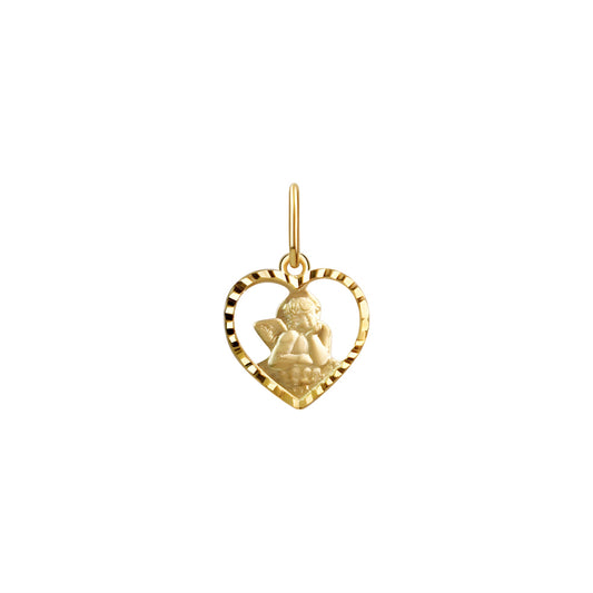 Anhänger aus 375/- Gelbgold glanz/matt diamantiert Motiv Herz mit Engel