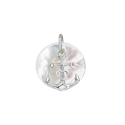 Anhänger aus 925/- Sterling Silber rhodiniert Perlmutt-Scheibe mit Motiv Glaube,Liebe,Hoffnung