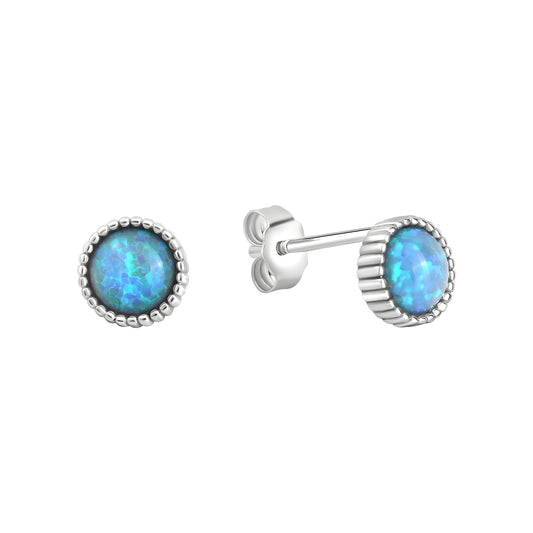 Ohrstecker aus 925/- Sterling Silber rhodiniert mit synth. Opal blau