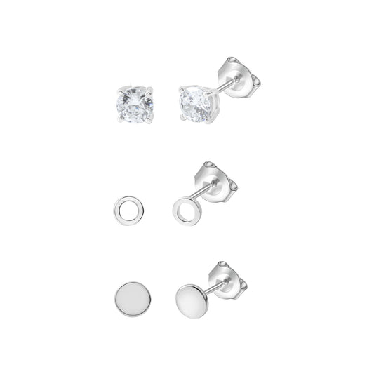 Ohrstecker 3-teiliges Set aus 925/- Sterling Silber rhodiniert 2 Zirkonia weiß