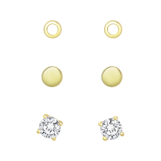 Ohrstecker 3-teiliges Set aus 925/- Sterling Silber vergoldet 2 Zirkonia weiß