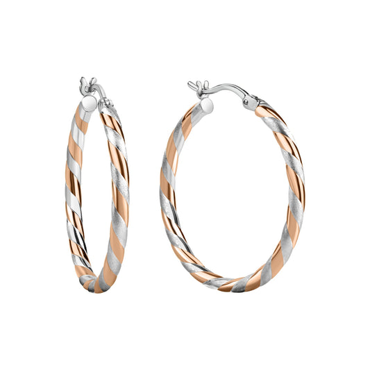 Creolen aus 925/- Sterling Silber rhodiniert teils rosé vergoldet Oberfläche matt/glanz Ø 30mm 2,5 mm breit