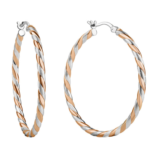 Creolen aus 925/- Sterling Silber rhodiniert teils rosé vergoldet Oberfläche matt/glanz Ø 40mm 2,5 mm breit