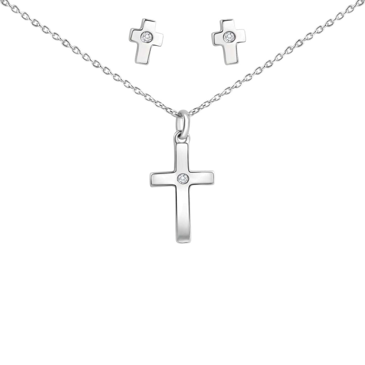 Set Anhänger/Kette und Ohrstecker 925/- Sterling Silber Rhodiniert 45,0cm Zirkonia