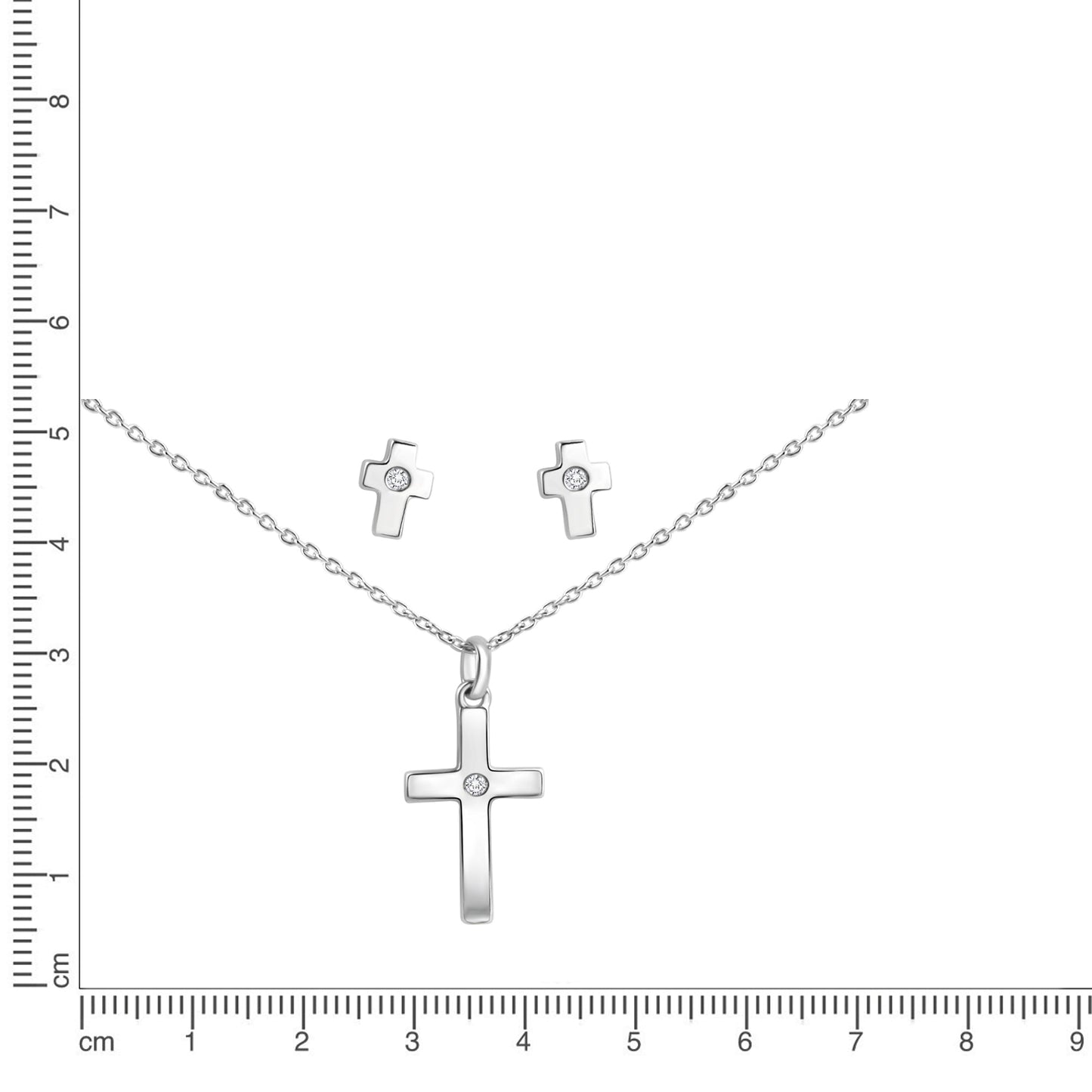 Set Anhänger/Kette und Ohrstecker 925/- Sterling Silber Rhodiniert 45,0cm Zirkonia