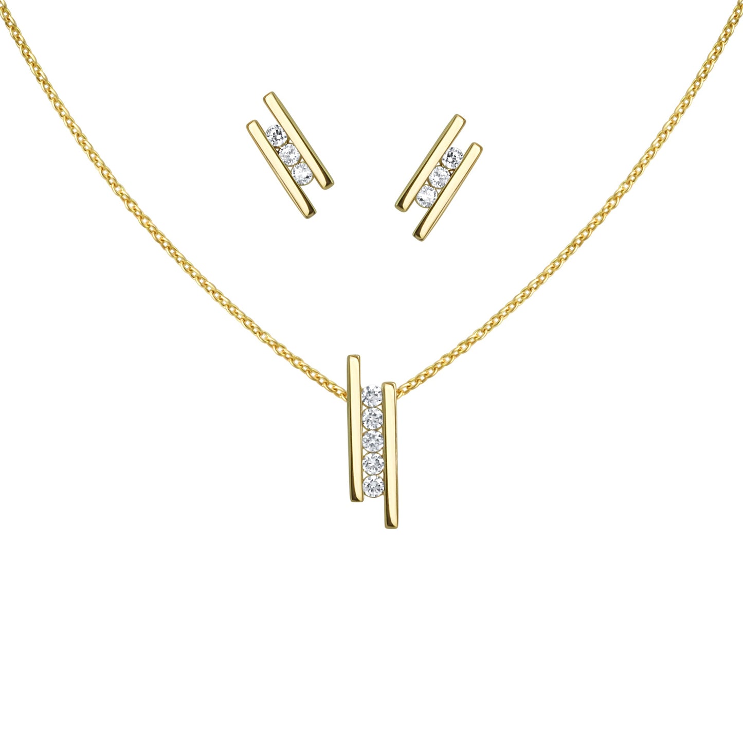 Set Anhänger/Kette und Ohrstecker 925/- Sterling Silber vergoldet 45,0cm Zirkonia