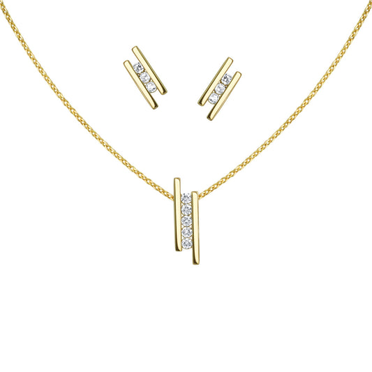 Dreiteiliges Set aus 925/- Sterling Silber vergoldet Anhänger mit Kette und Ohrstecker 11 Zirkonia