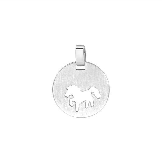 Anhänger aus 925/- Sterling Silber rhodiniert rund matt mit Pferd