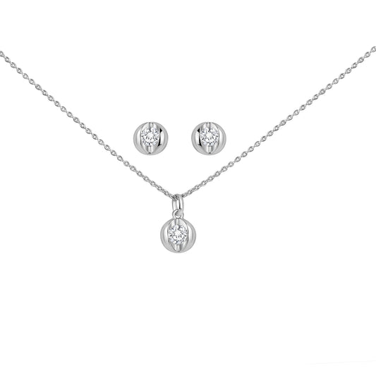 Dreiteiliges Set aus 925/- Sterling Silber rhodiniert Anhänger mit Kette und Ohrstecker 3 Zirkonia