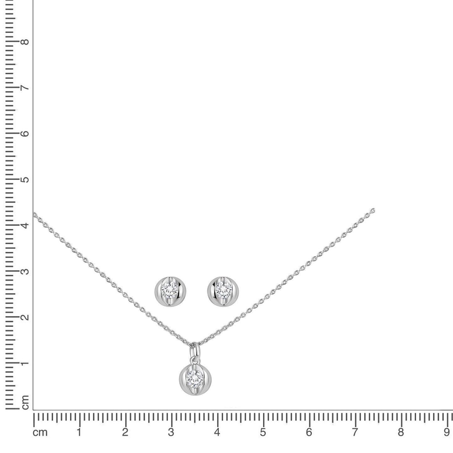 Set Anhänger/Kette und Ohrstecker 925/- Sterling Silber Rhodiniert 45,0cm Zirkonia