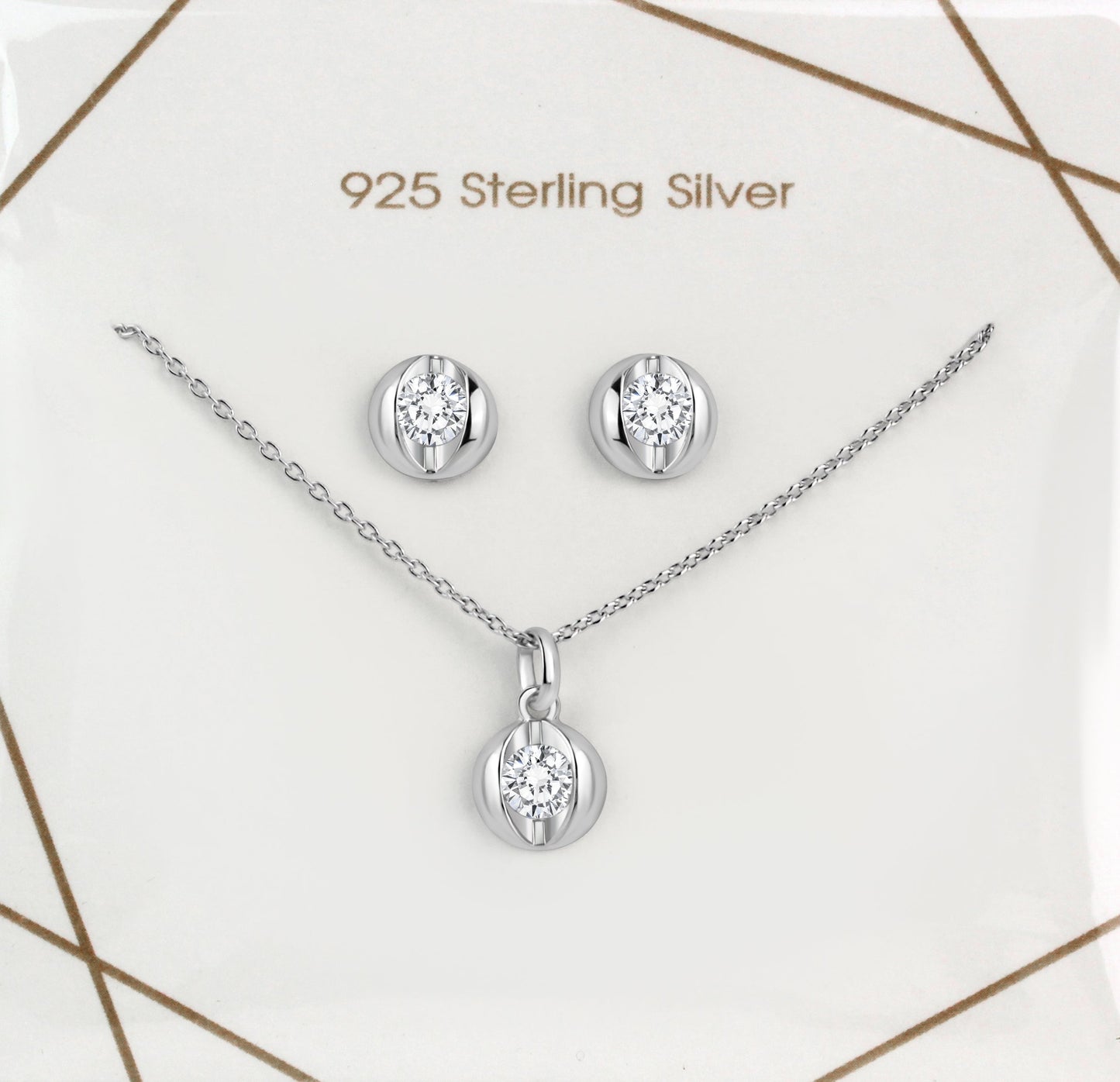 Set Anhänger/Kette und Ohrstecker 925/- Sterling Silber Rhodiniert 45,0cm Zirkonia