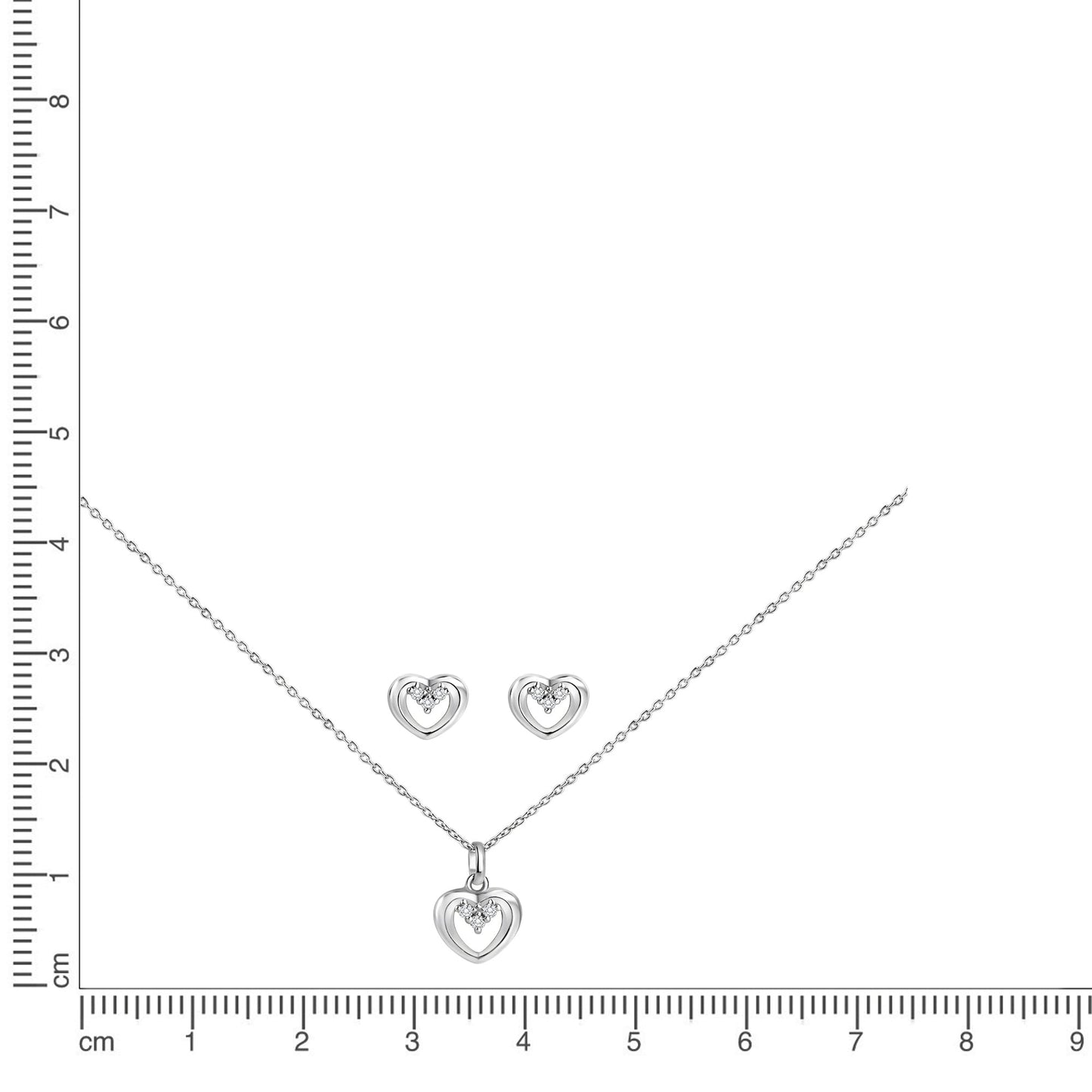 Set Anhänger/Kette und Ohrstecker 925/- Sterling Silber Rhodiniert 45,0cm Zirkonia