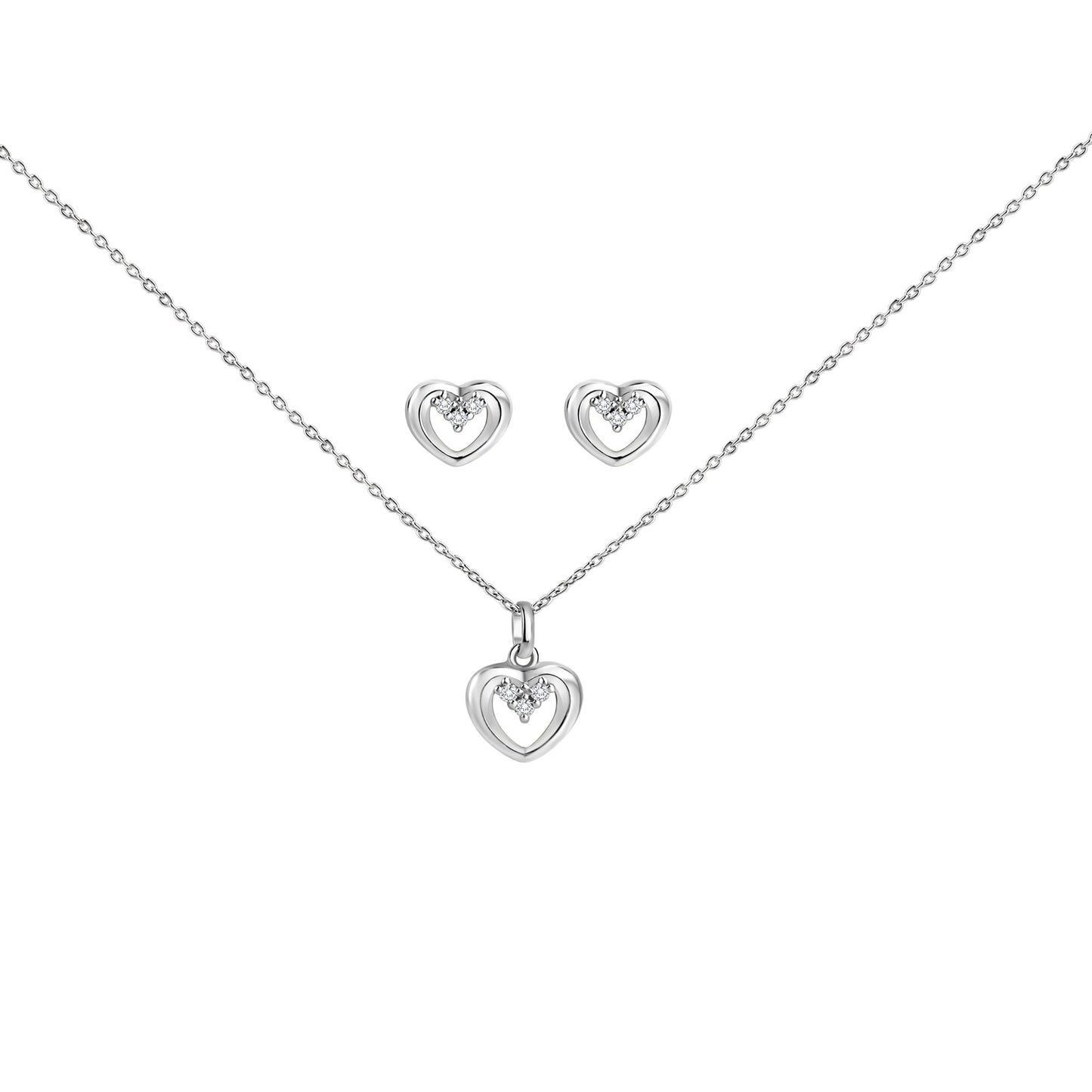Set Anhänger/Kette und Ohrstecker 925/- Sterling Silber Rhodiniert 45,0cm Zirkonia