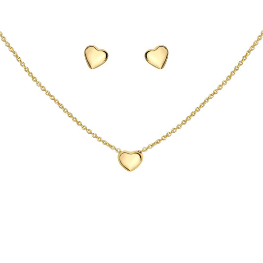 Dreiteiliges Set aus 925/- Sterling Silber vergoldet Anhänger mit Kette und Ohrstecker Herz