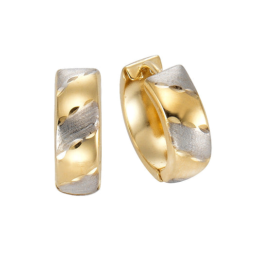 Klappcreolen aus 585/- Gelbgold bicolor glanz matt diamantiert