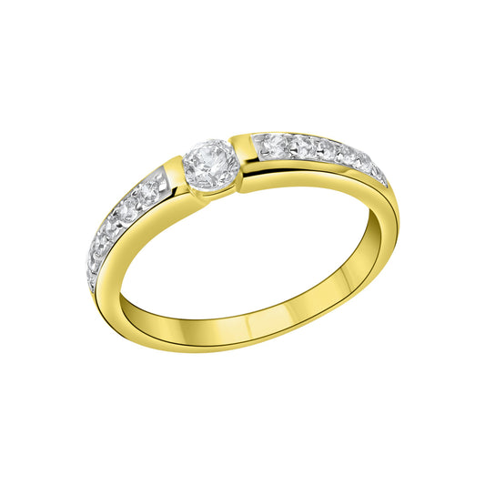 Damenring aus 375/- Gelbgold Steinsitz rhodiniert 13 Zirkonia weiß