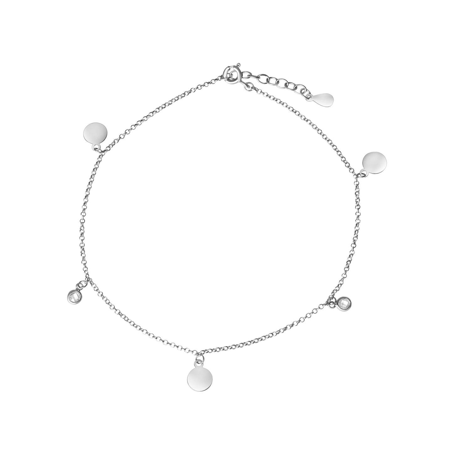 Fusskette Erbskette 925/- Sterling Silber Rhodiniert 25,0cm Zirkonia