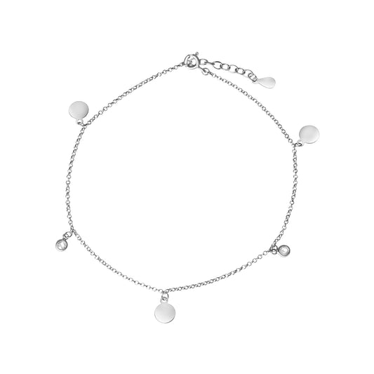 Fusskette Erbskette 925/- Sterling Silber Rhodiniert 25,0cm Zirkonia