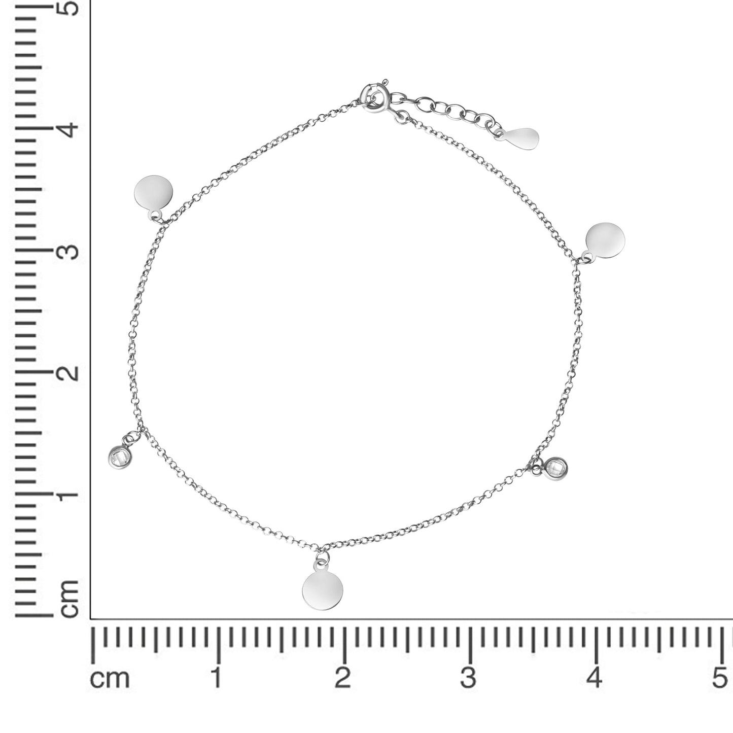 Fusskette Erbskette 925/- Sterling Silber Rhodiniert 25,0cm Zirkonia