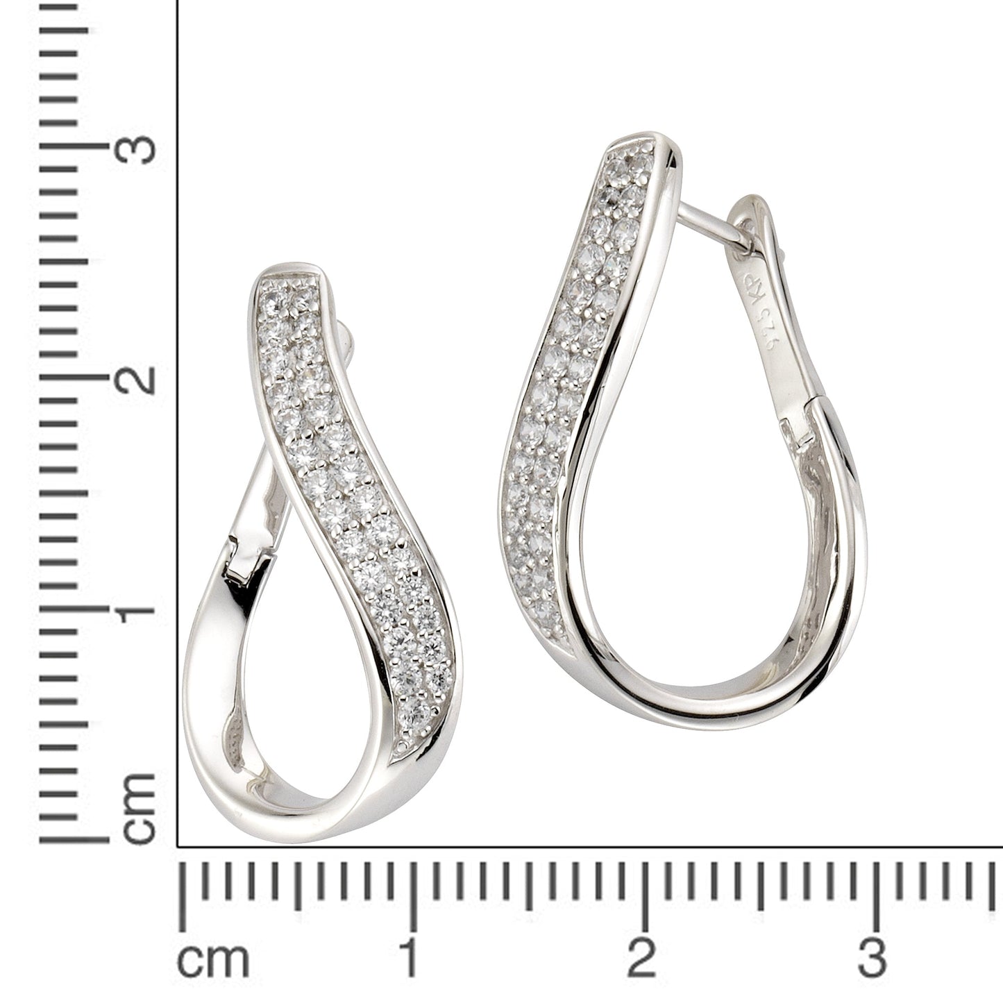 Ohrringe 925/- Sterling Silber rhodiniert 2,8cm Zirkonia