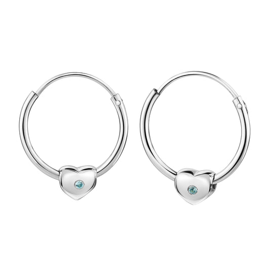 Zeeme for Kids - Kinder-Ohrringe aus 925 Sterling Silber rhodiniert mit Herz-Motiven und zwei blauen Zirkonia-Steinen