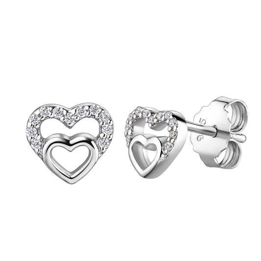Ohrstecker aus 925/- Sterling Silber rhodiniert Motiv Herz insg. 22Zirkonia weiß