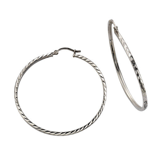 Celesta - Creolen aus 925 Silber rhodiniert + diamantiert mit 5,0cm Durchmesser