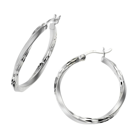 Ohrringe aus 925 Silber rhodiniert + diamantiert mit 2,5cm Durchmesser