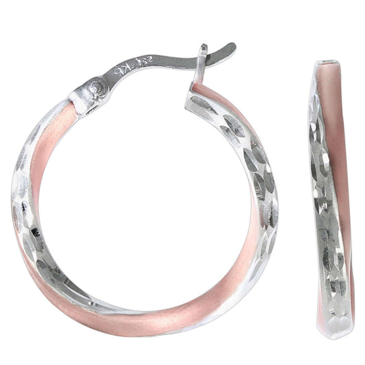 Schmuck Creolen Ohrringe Damen 925 Silber zweifarbig diamantiert 2,0cm, 1 Paar günstig kaufen