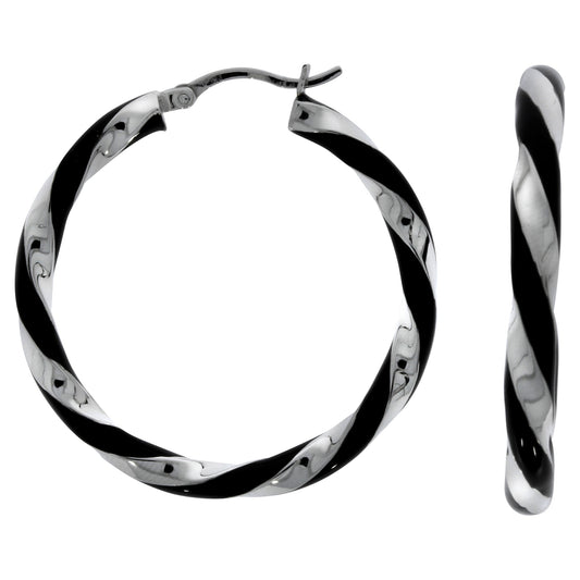 Ohrringe Creolen 925 Silber rhodiniert mit schwarzem Lack