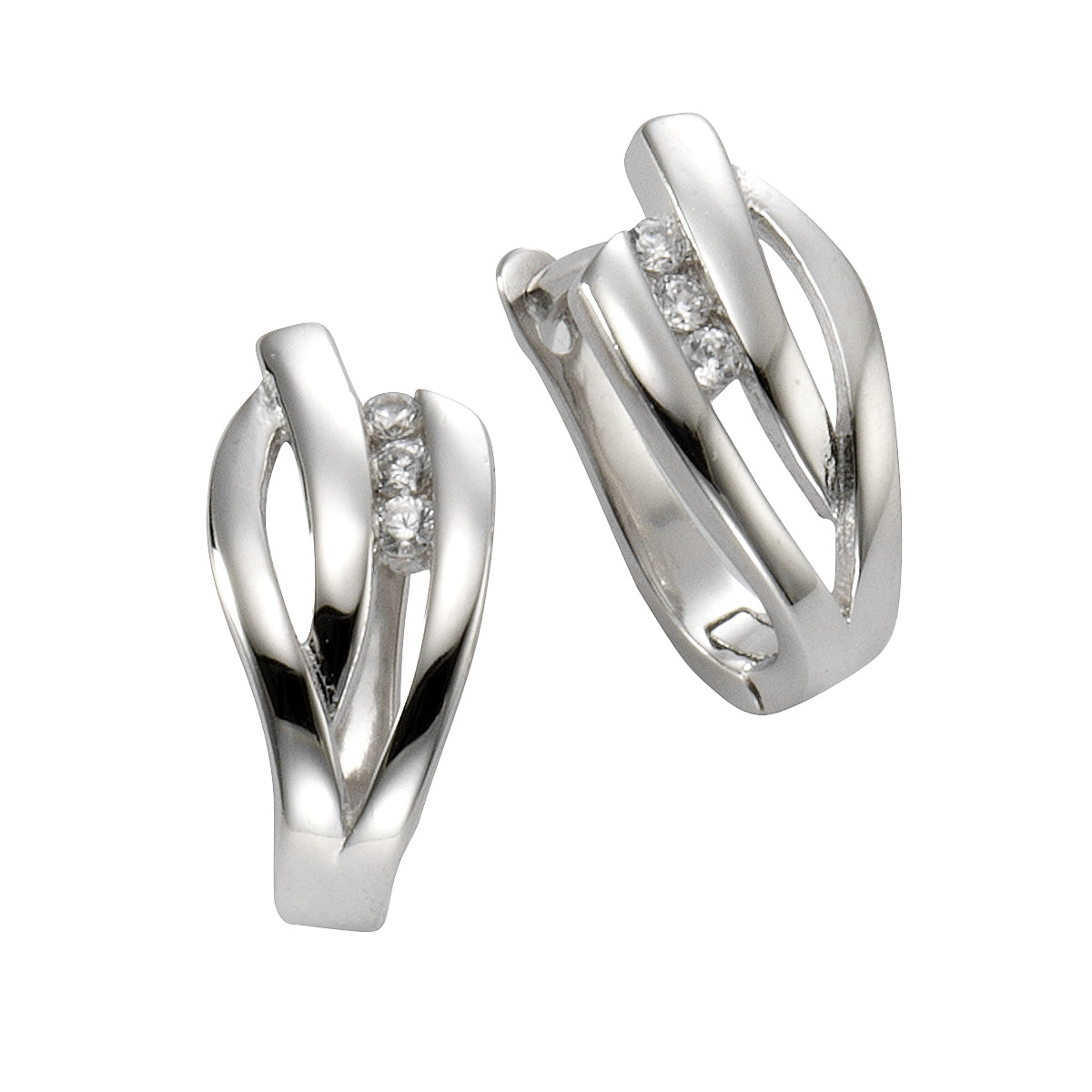 Klappcreolen 925/- Sterling Silber rhodiniert 1,6cm Zirkonia