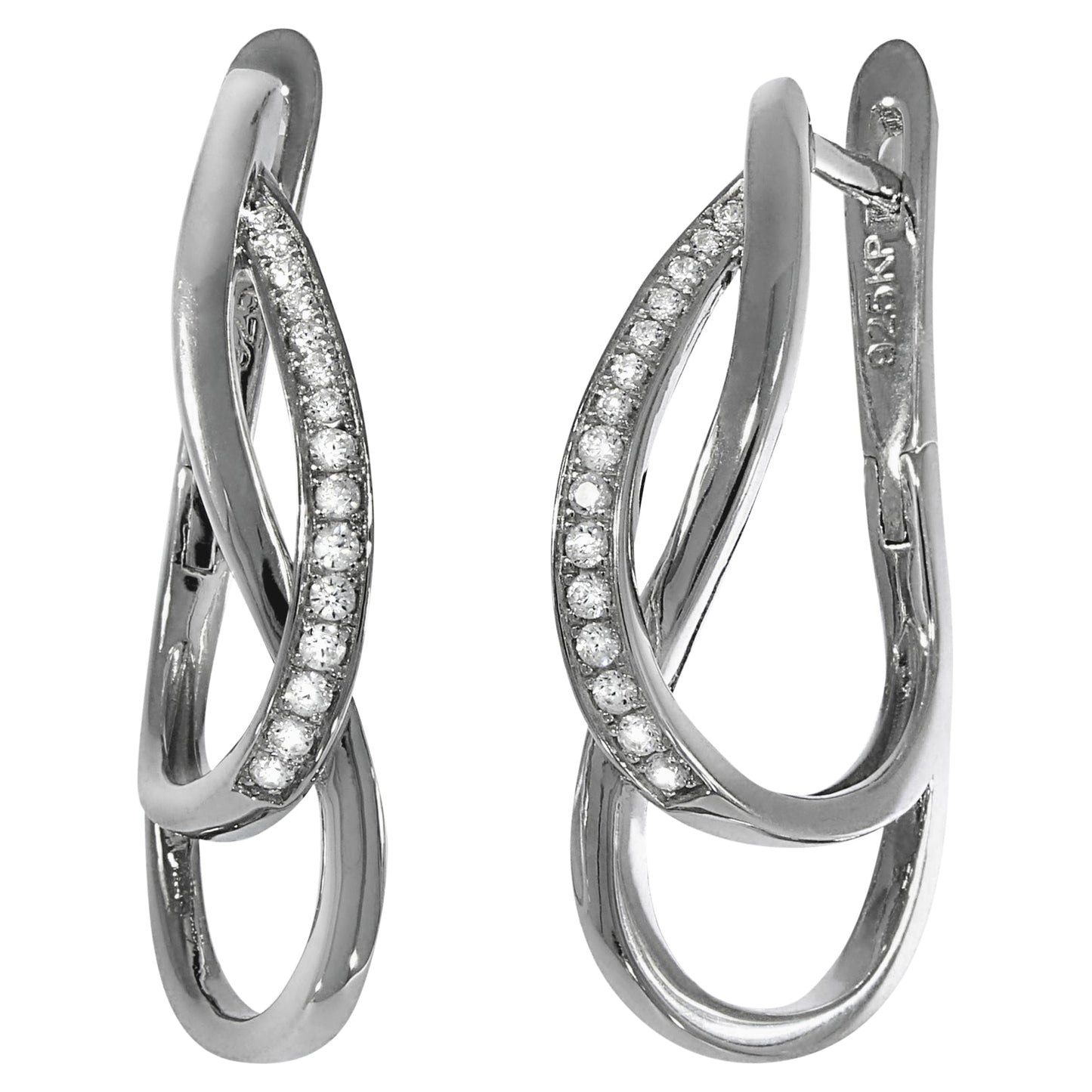 Klappcreolen 925/- Sterling Silber rhodiniert 2,8cm Zirkonia