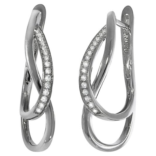 Ohrringe 925 Silber rhodiniert mit je 15 weißen Zirkonia-Steinen und 2,8cm Länge