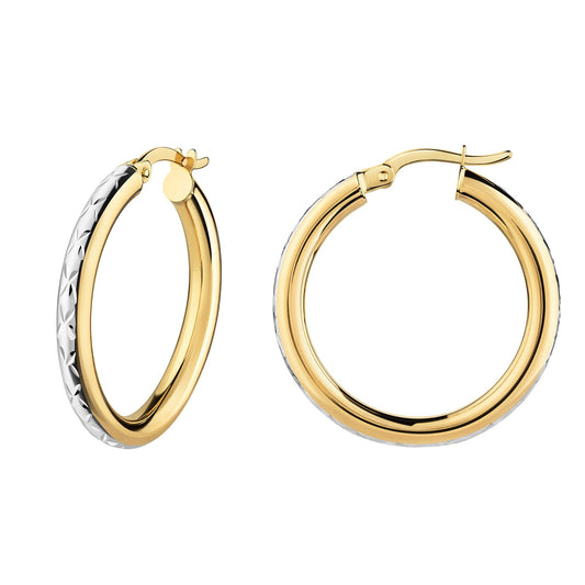 Creolen aus 585/- Gelbgold bicolor glanz diamantiert Ø25,5mm
