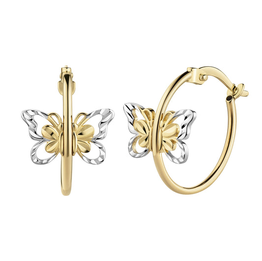 Fascination by Ellen K. - Damen-Ohrringe aus 585 Gold zweifarbig mit Schmetterling-Motiv und 17mm Durchmesser