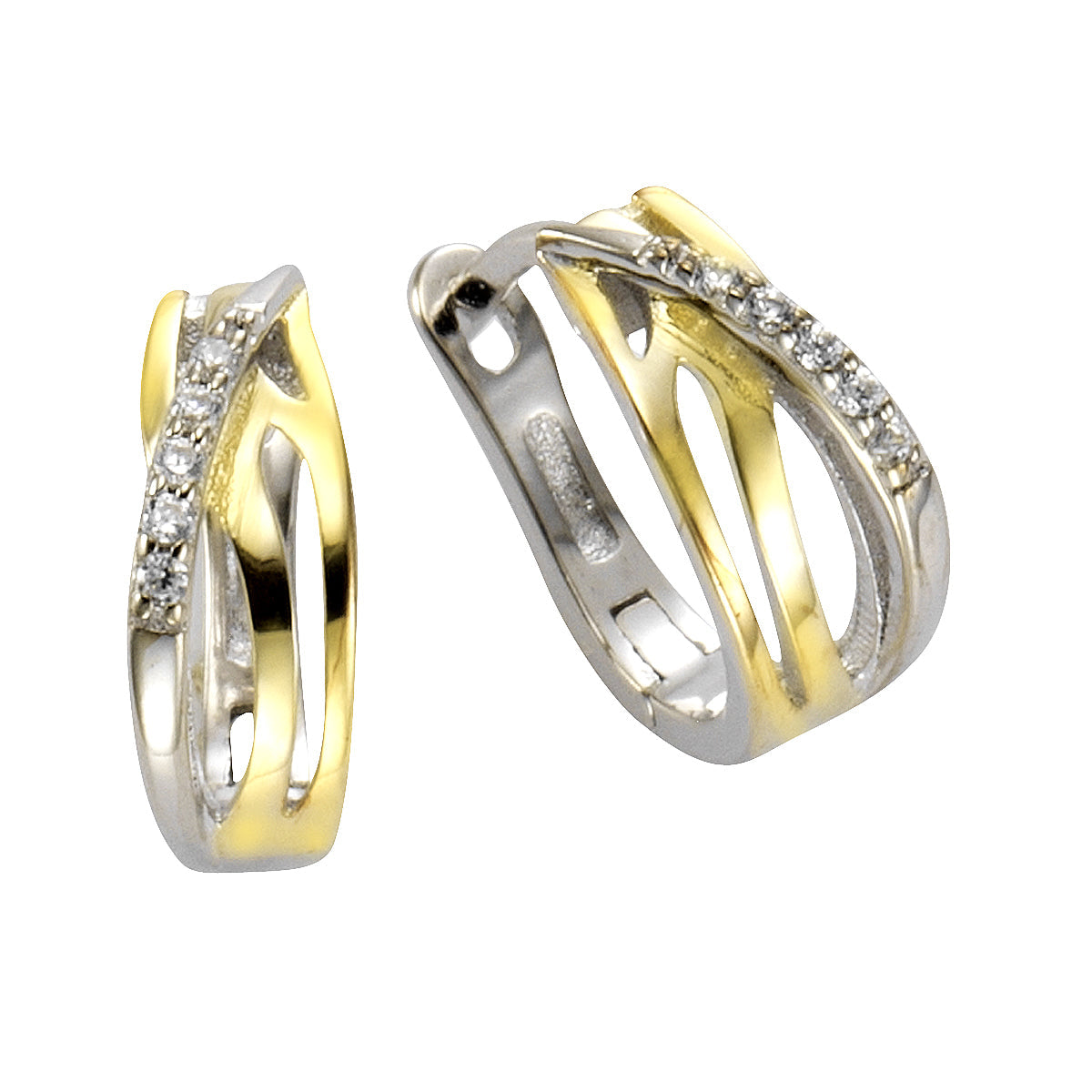 Creolen 925/- Sterling Silber vergoldet (teil) 1,45cm Zirkonia